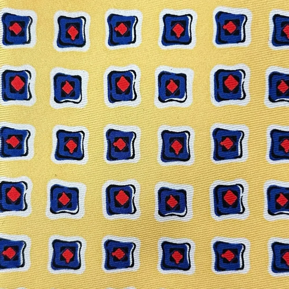 Lauren, Ralph Lauren Geometric Yellow Red White and Blue Tie, 100% Silk
